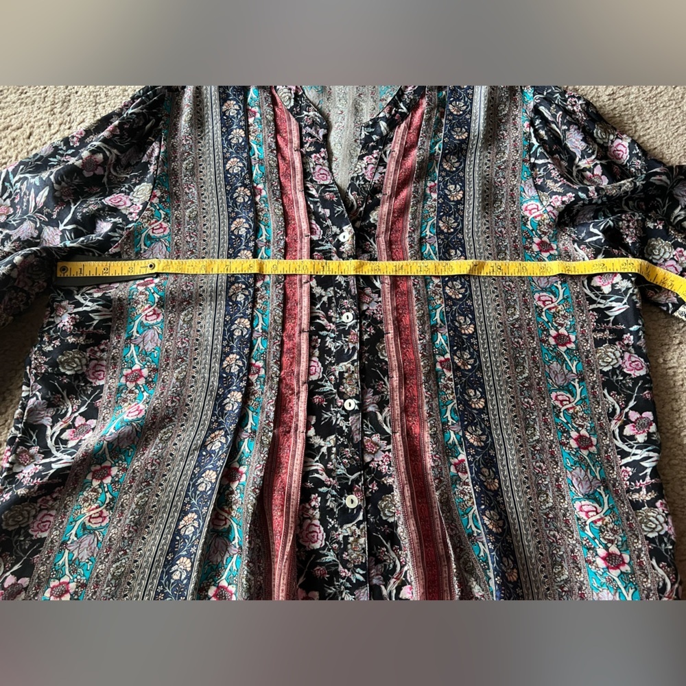 Soft Surroundings Multicolor Floral Stripe Button-Front Blouse - Picture 10 of 13